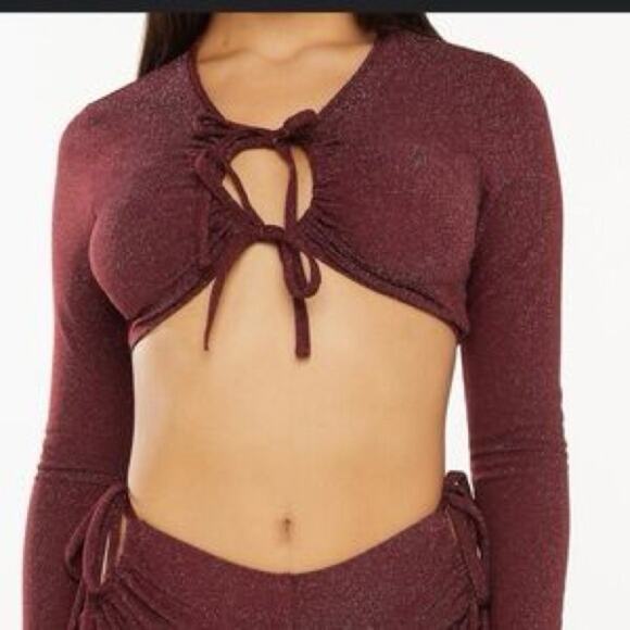 Savage X Fenty Maroon Sparkle Tie-Front Bra - Picture 2 of 7